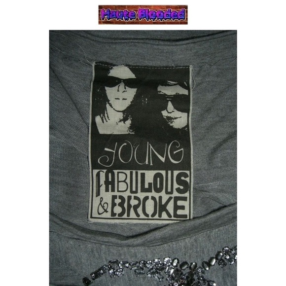 Young Fabulous & Broke Blouse Heathered Gray Jewel Neckline Bling Modal OSFA NWT - Picture 7 of 9
